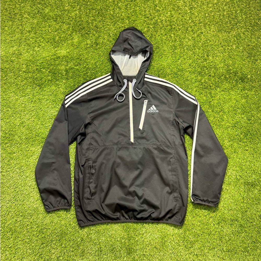 Adidas Half Zip Windbreaker Hoodie Jacket Men’s Size Medium Black White